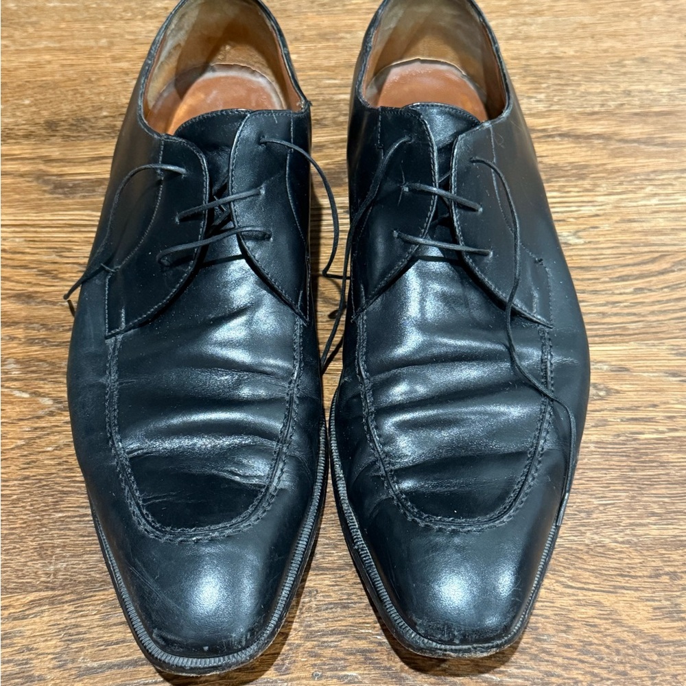 a. testoni Black Leather Oxfords Polished Finish